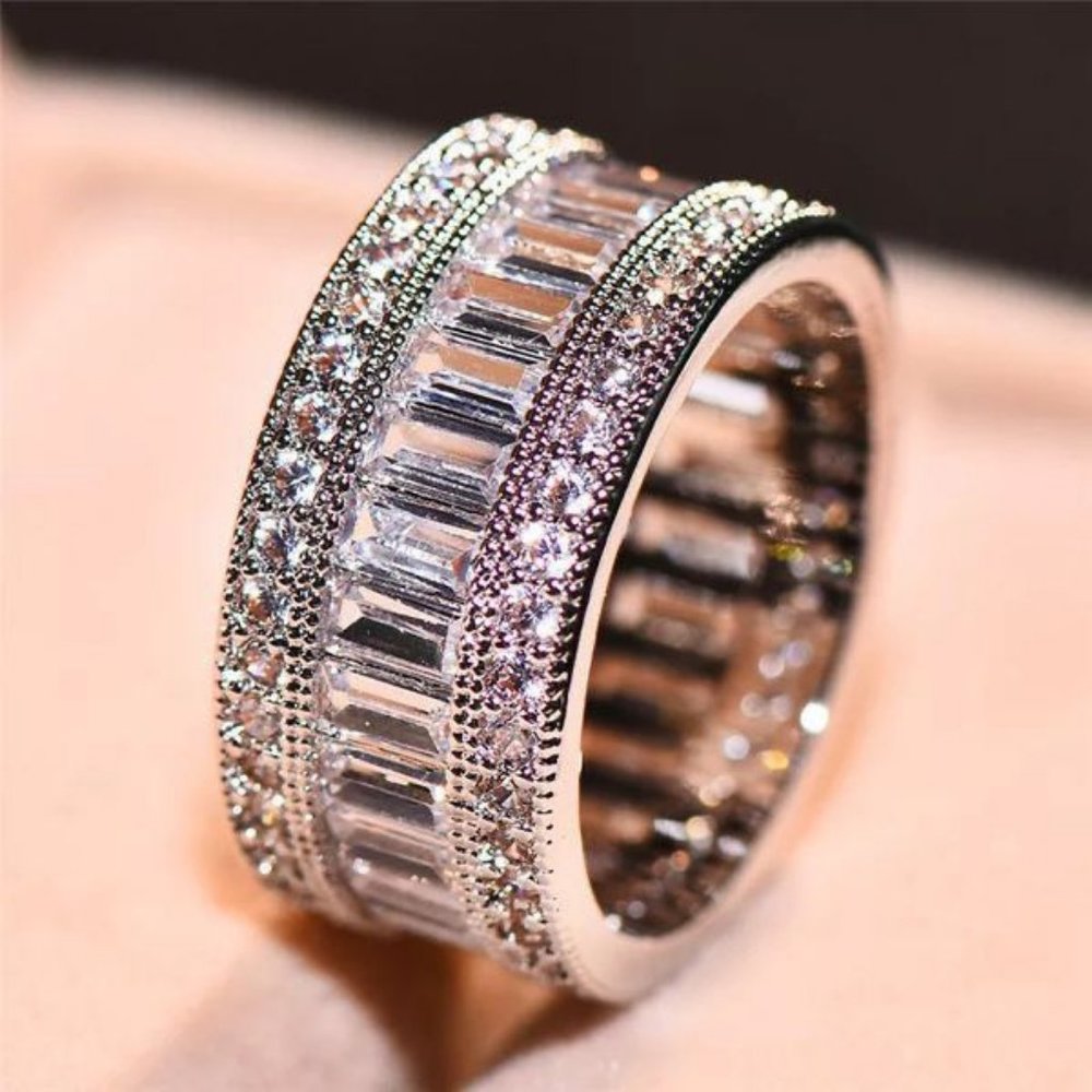 NEW 925 Silver Baguette Round Diamond  Ring 10 - Picture 2 of 10